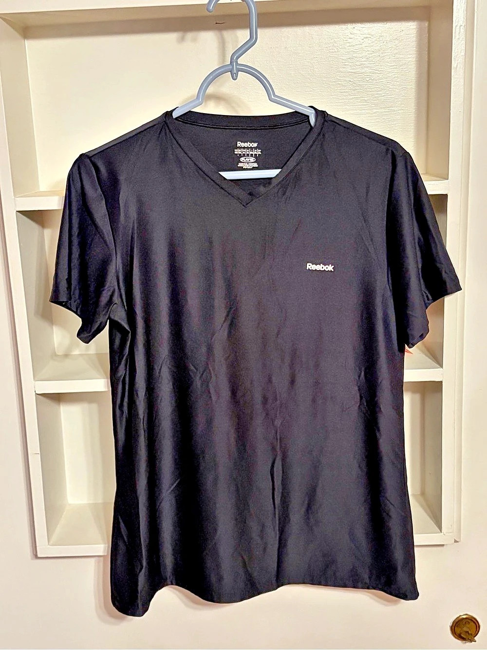 Reebok Play Dry V-Neck Athletic T-Shirt Black Short Sleeve Tee XL